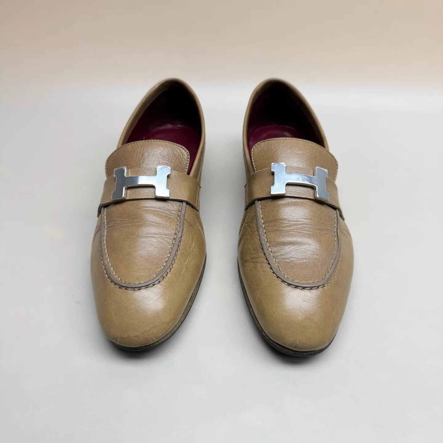 Hermes HERMES Khaki Silver Buckle H Loafer 36 95 New Size US 5.5 / IT 35.5 - 2 Thumbnail