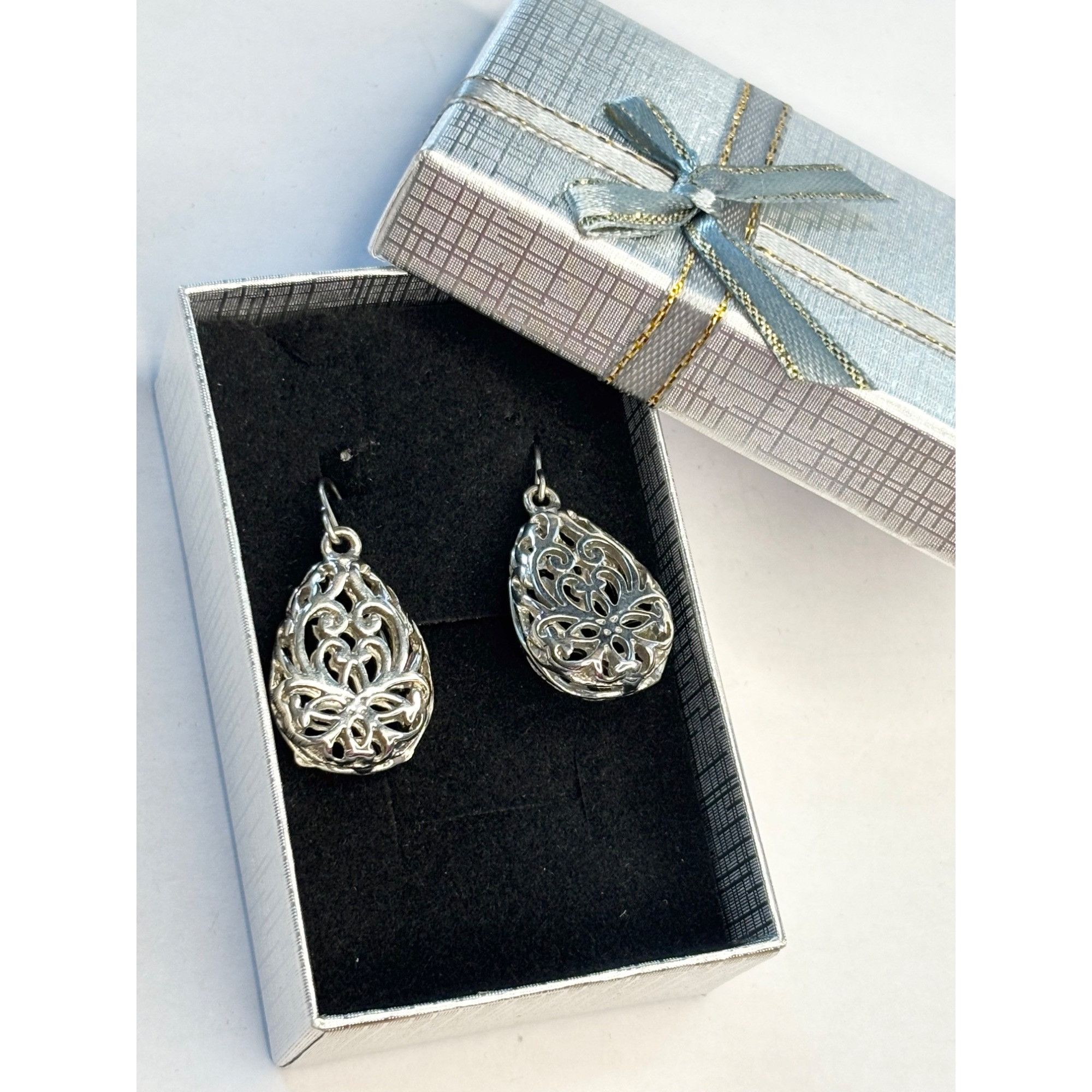 Other Elegant Silver Filigree Teardrop Dangle Earrings With Gift B Size ONE SIZE - 3 Thumbnail