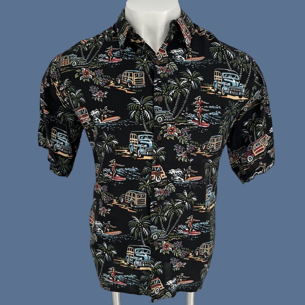 Reyn Spooner VINTAGE Reyn Spooner Art Of Eddy Y Shirt Mens Large Black Graphic Print Hawaiian Surf Button-Up Short Sleeve Relaxed Collared Mens Size US L / EU 52-54 / 3 - 1 Thumbnail