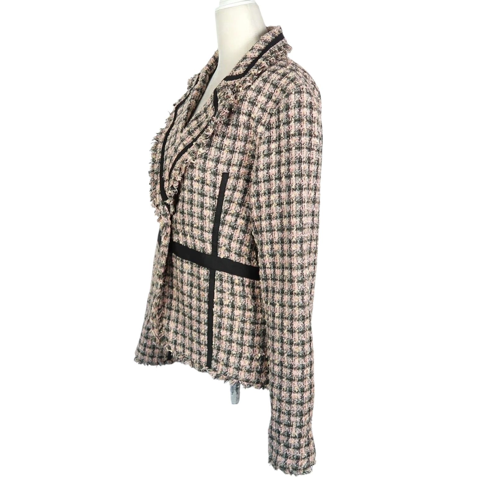Vintage Marciano Pink and Black Plaid Tweed Blazer Jacket 10 Size L / US 10 / IT 46 - 3 Thumbnail