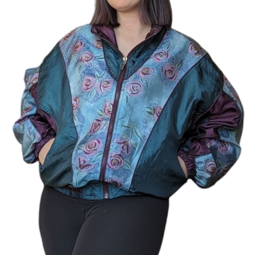 Vintage Vintage Floral Metallic Track Jacket 90s Grannycore Granny Size L / US 10 / IT 46 - 5 Thumbnail