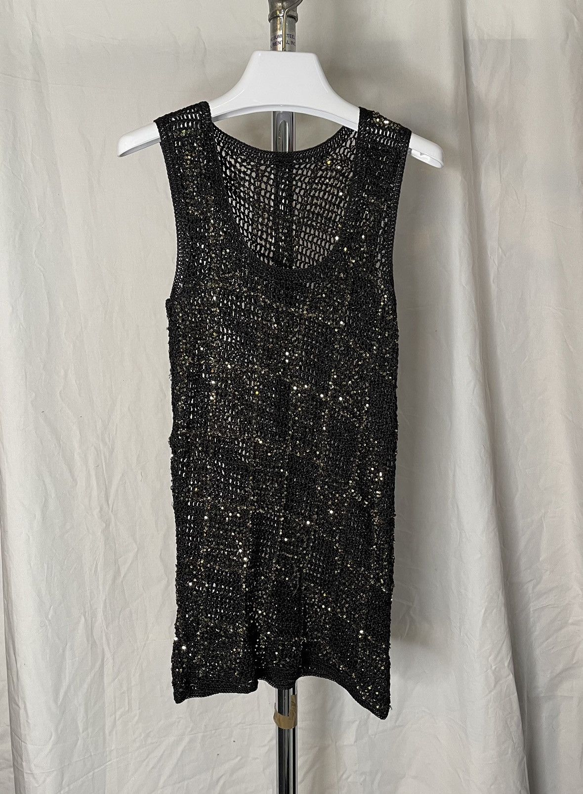 image of Judy Turner Crochet Sequin Tank in Black/Gold, Women's (Size Small)