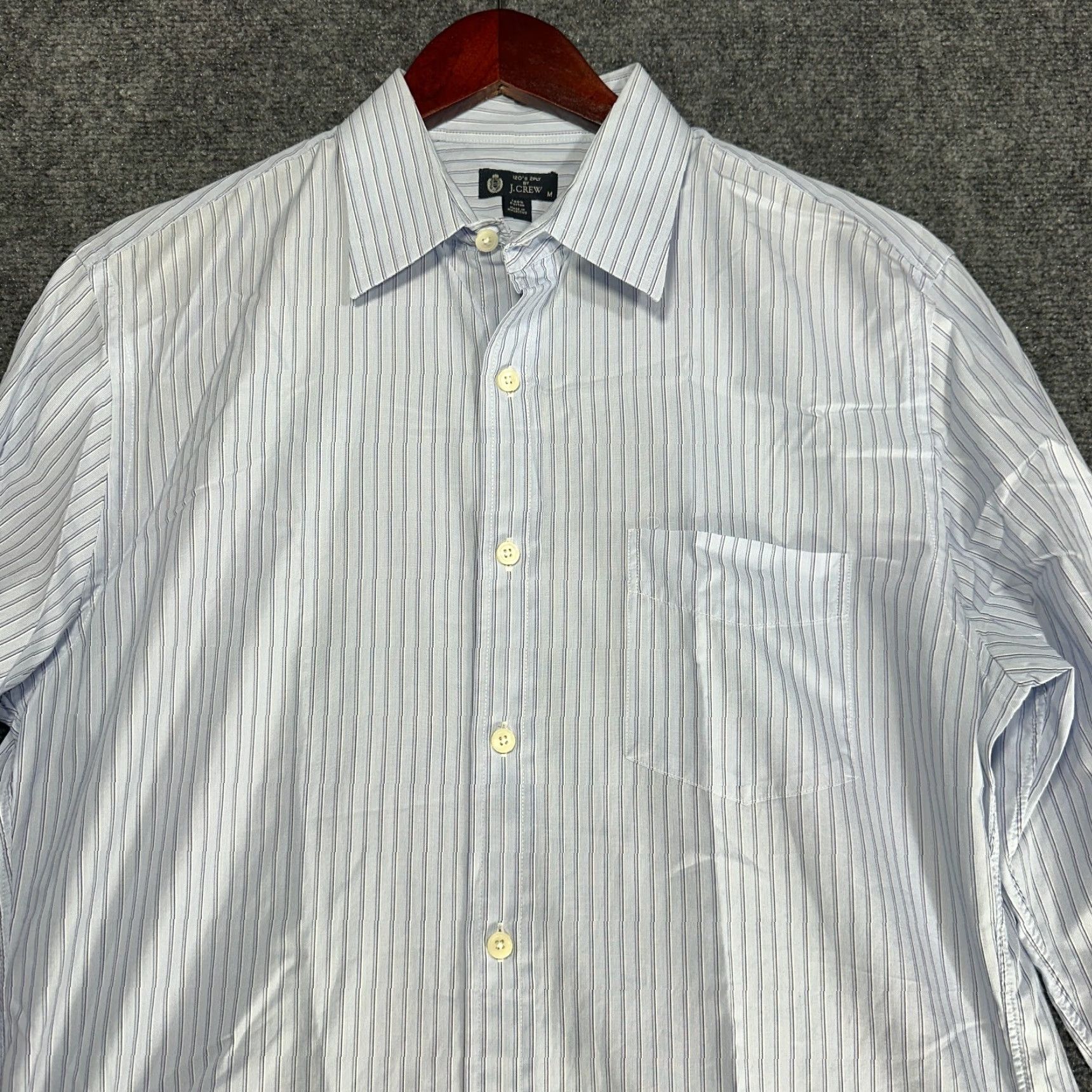 J.Crew J.CREW Shirt Mens M 120's 2 Ply Cotton Blue Stripe Pocket Button Up Long Sleeve Size US M / EU 48-50 / 2 - 5 Thumbnail
