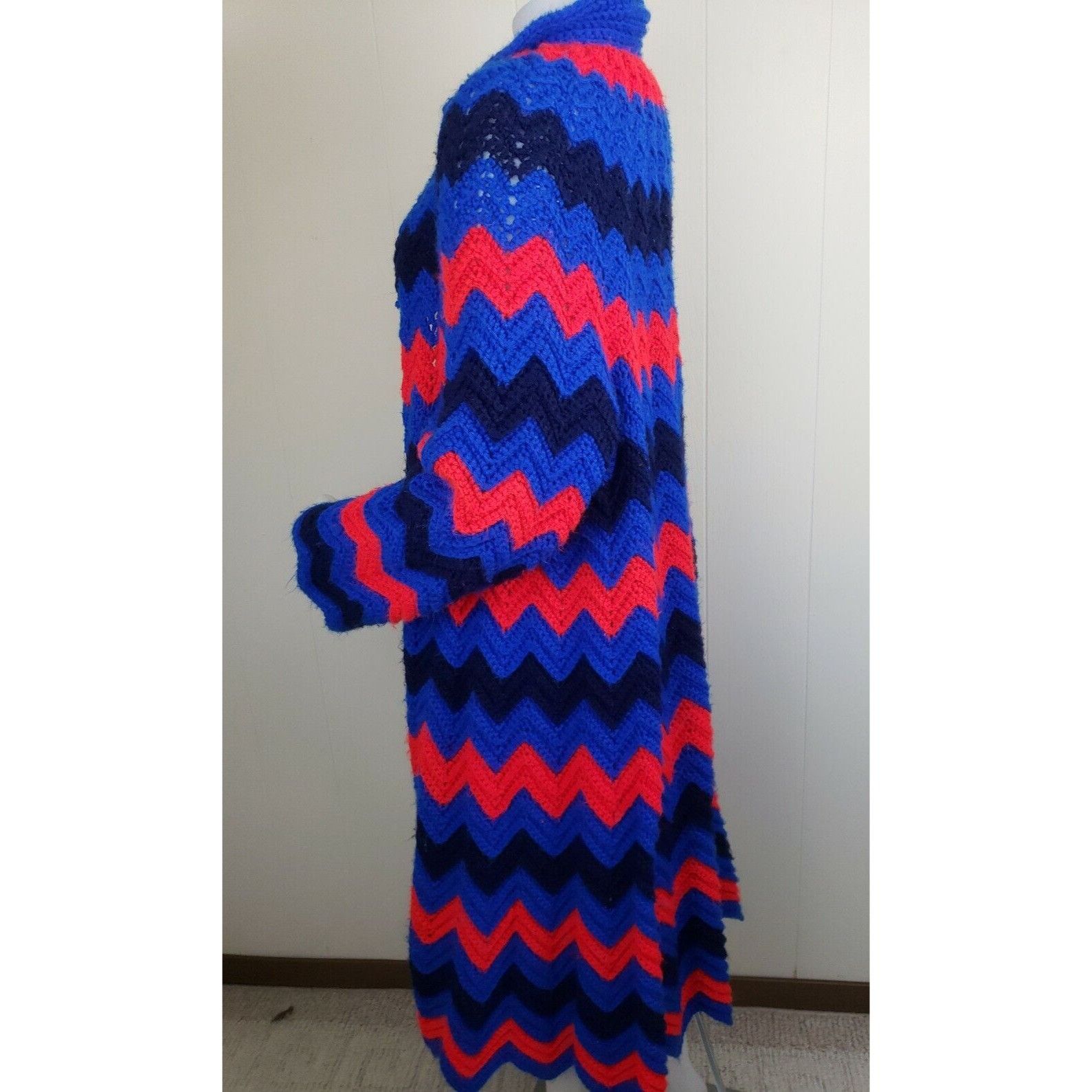 Handmade Crochet Granny Square Coat XL Cardigan Handmade Afghan Chevr Size XL / US 12-14 / IT 48-50 - 7 Thumbnail