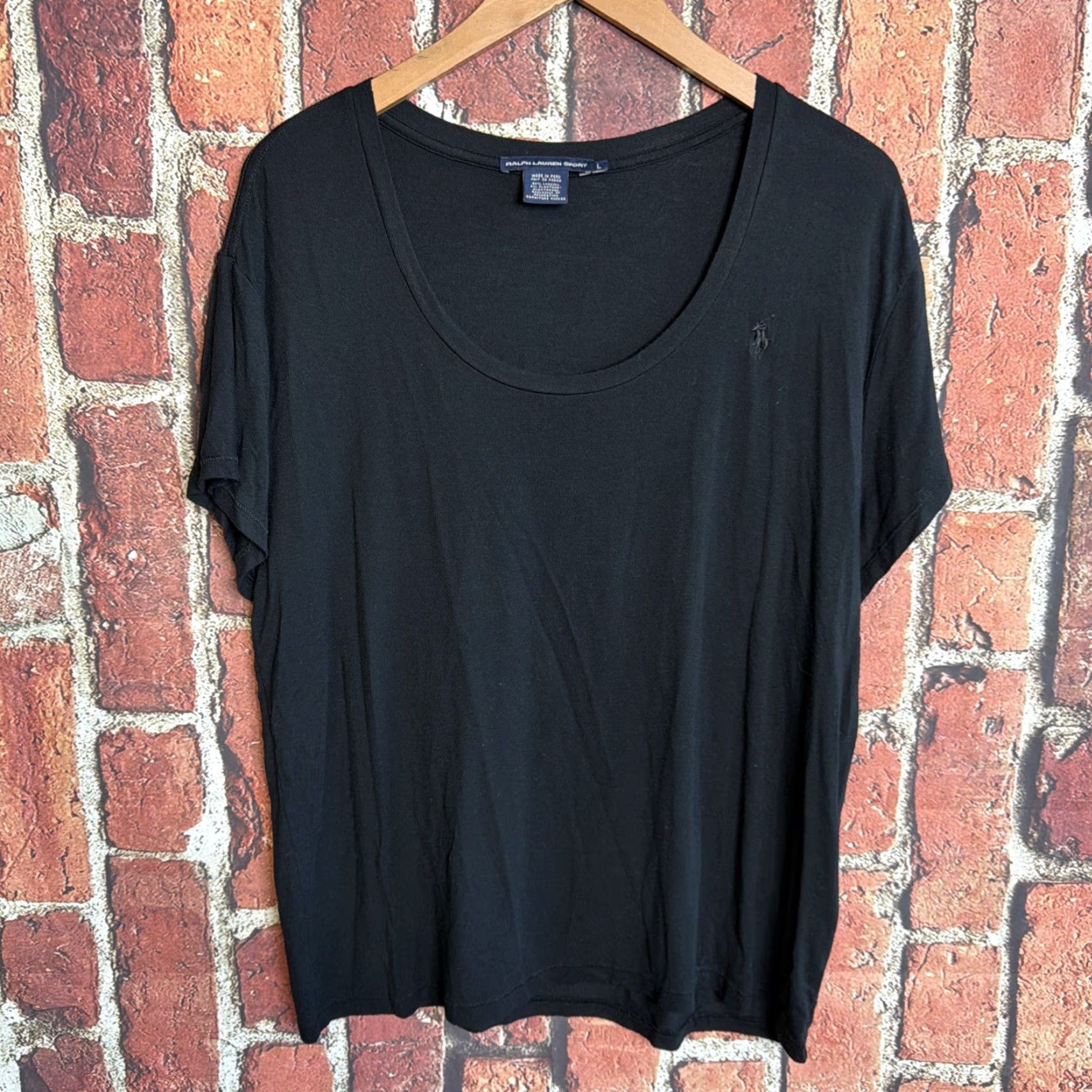 Ralph Lauren Lauren Ralph Lauren Shirt Women Large Black 100% Cotton Scoop Neck Short Sleeve Regular Fit Logo Size L / US 10 / IT 46 - 2 Thumbnail