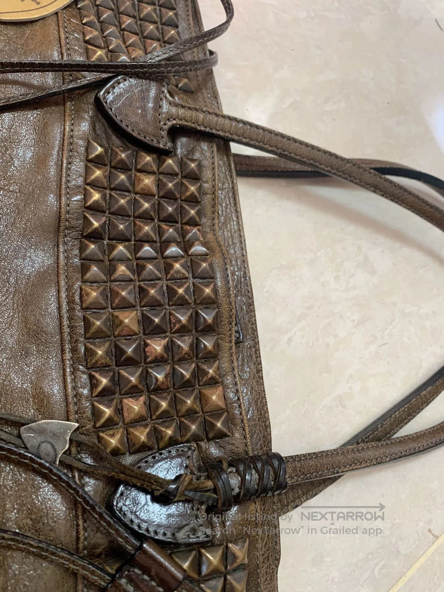 Japanese Brand Brown Leather Tote Bag with Studs. Size ONE SIZE - 6 Thumbnail