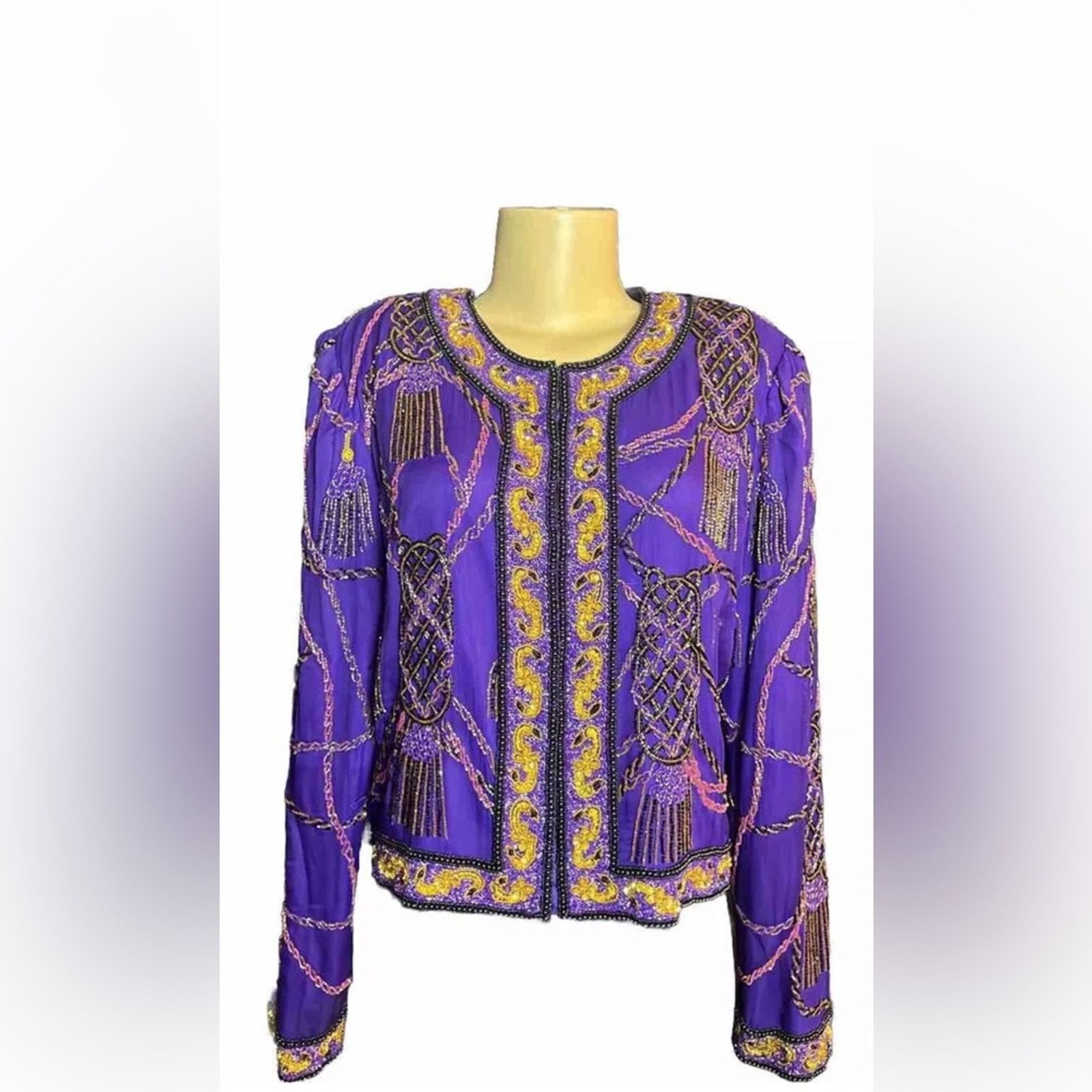Vintage VTG Lawrence Kazar Sequin silk Tassel Cropped Jacket Beaded Size M / US 6-8 / IT 42-44 - 1 Thumbnail
