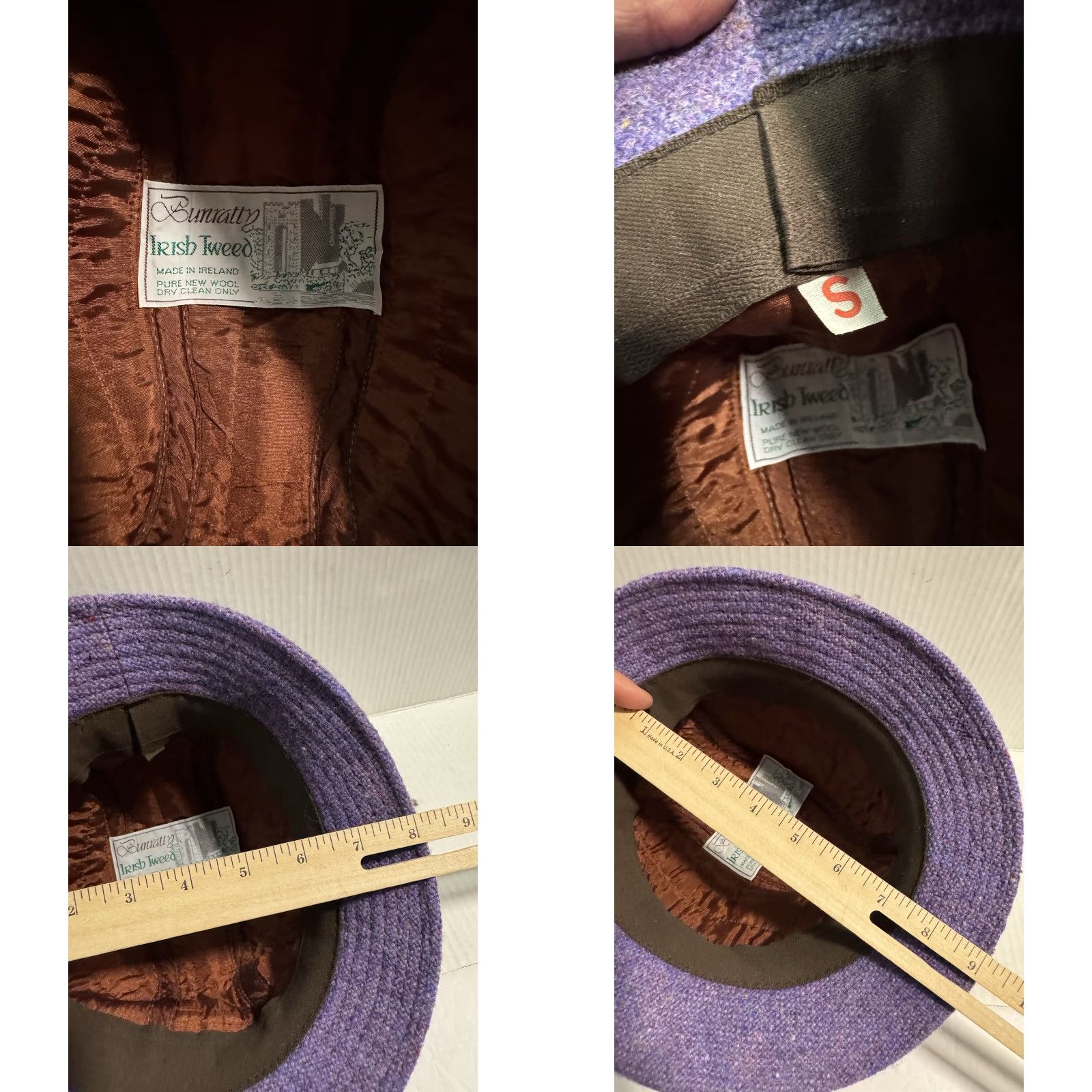 Vintage VINTAGE Bunratty Irish Tweed Walking Hat S Purple Wool Bucket Hat Men - 100% Wool, Tweed, Lined, Made Ireland, Classic, Fall Winter Spring, Casual Size ONE SIZE - 9 Thumbnail