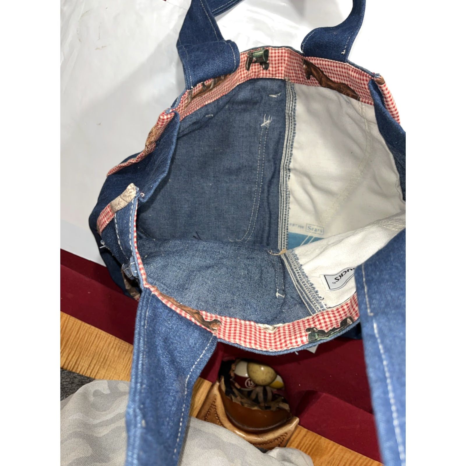 Doublet ROEBUCKS Horse Denim JEANS Tote Bag Purse Shoulder double Handles Pockets Cotton Bag Size 32" / US 10 / IT 46 - 6 Thumbnail