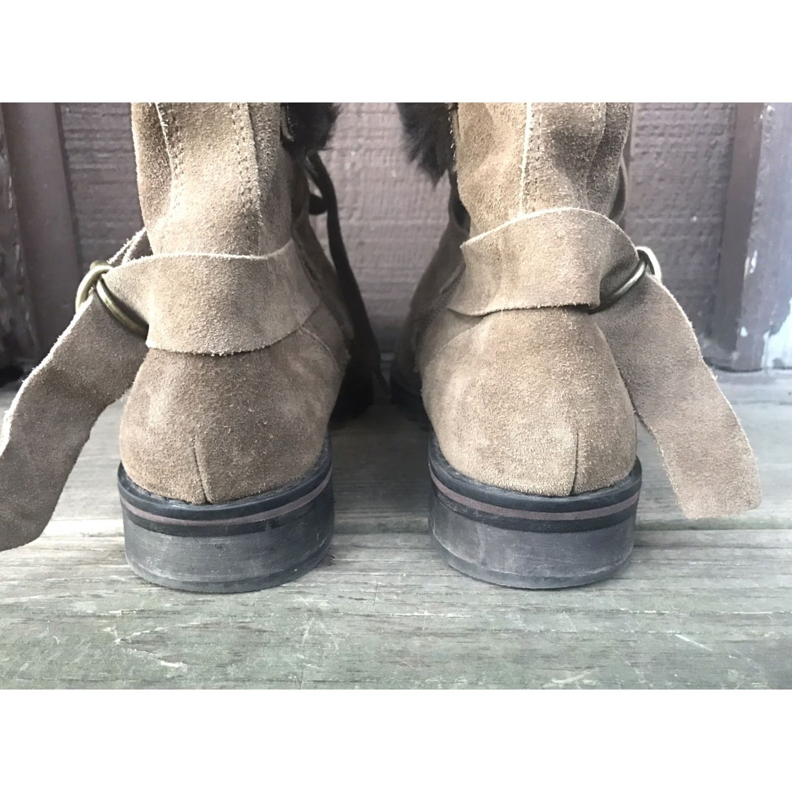 Vintage Kelsi Dagger GRITINA Women 9M Brown Leather Sidezip Bucklestrap Midcalf Boots Size US 9 / IT 39 - 3 Thumbnail