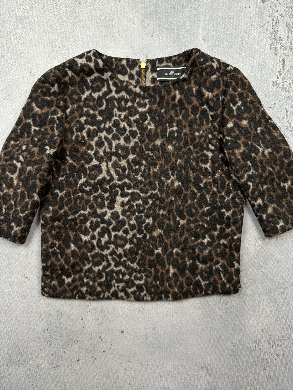 By Malene Birger Vintage By Malene Birger Leopard Wool Blend Cropped Top Zip Size S / US 4 / IT 40 - 16 Thumbnail