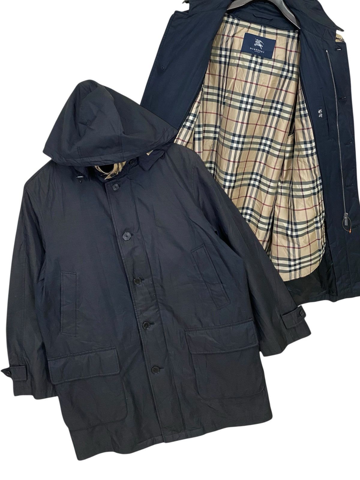 Vintage burberry london trench coat jacket with hood size L