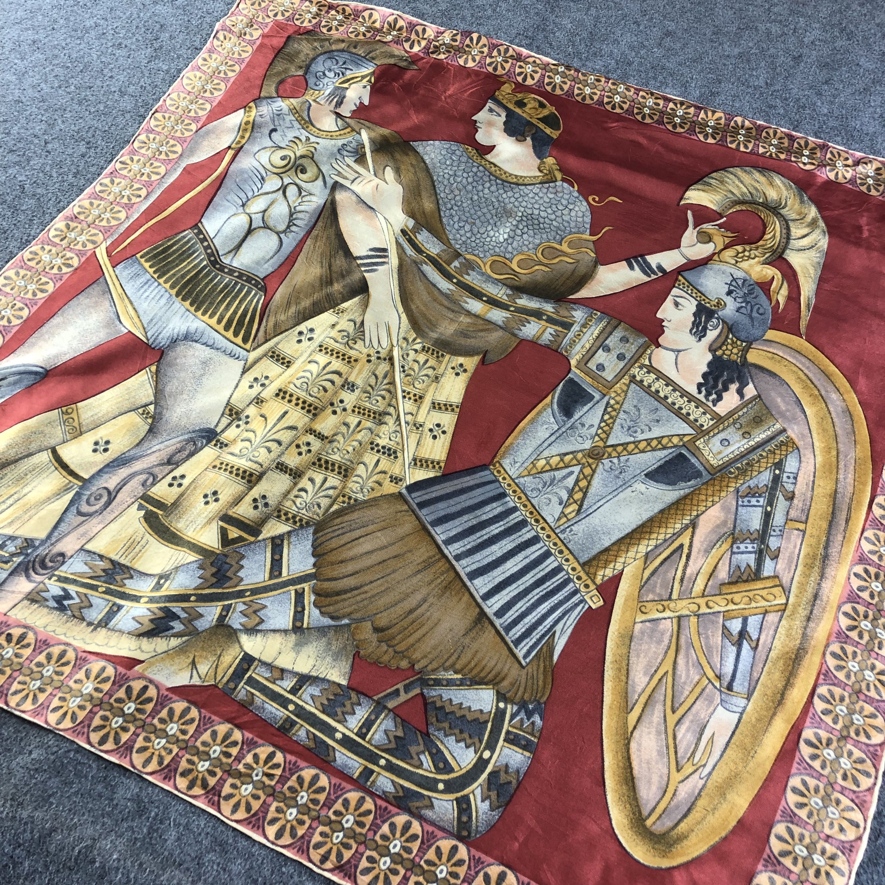 Vintage Greek Soldiers Hand Rolled Silk Scarf M449 Size ONE SIZE - 2 Thumbnail