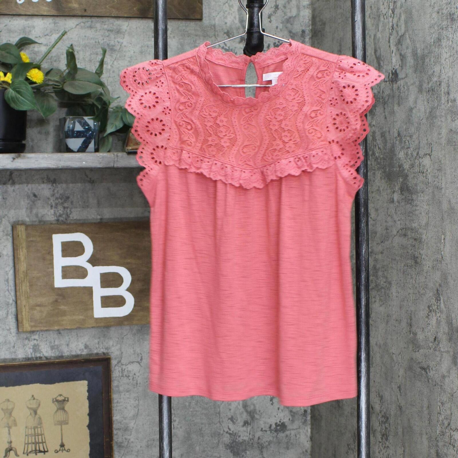 Designer NEW Lc Lauren Conrad Sleeve Lace Tank Scented Rose Pink S Size S / US 4 / IT 40 - 1 Thumbnail