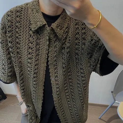 Japanese Brand Retro fashion hollow out crochet button up shirt Size US L / EU 52-54 / 3 - 2 Thumbnail