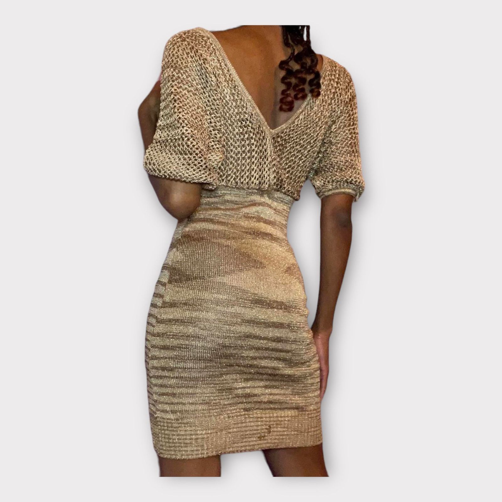 Bebe Bebe | Vintage Y2K Shimmery crochet Body-con Mini Dress | XS Size XS / US 0-2 / IT 36-38 - 3 Thumbnail