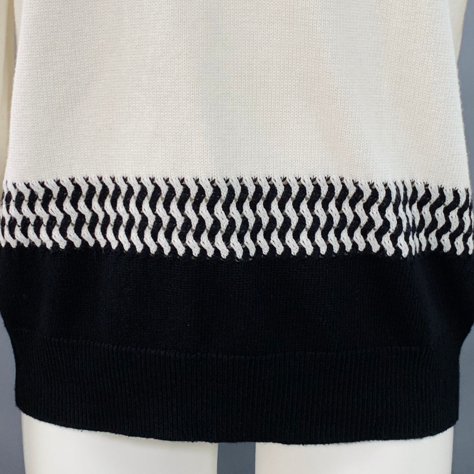 The Kooples M White Black Knit Cotton Cashmere Crew Neck Sweater Size M / US 6-8 / IT 42-44 - 2 Thumbnail