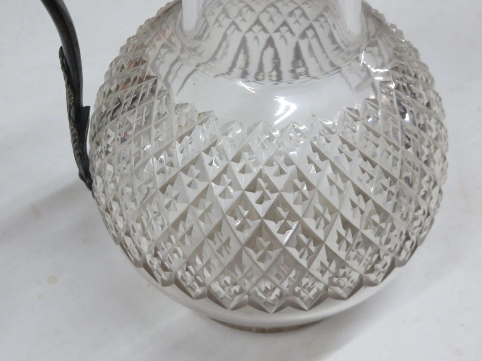 The Unbranded Brand Antique Cut Crystal Round Decanter Silver Plated Top rim Size ONE SIZE - 4 Thumbnail