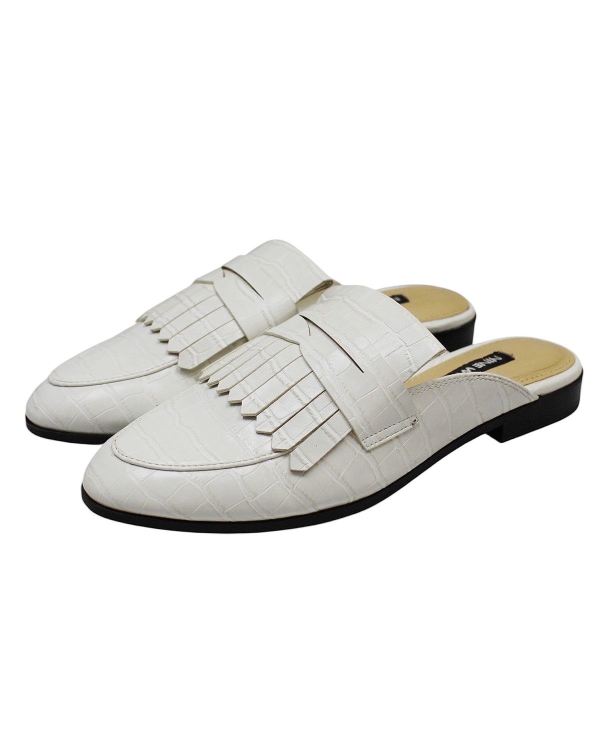 Designer 2010S NINE WEST WHITE CROCO FRINGE MULES Size US 5 / IT 35 - 3 Thumbnail