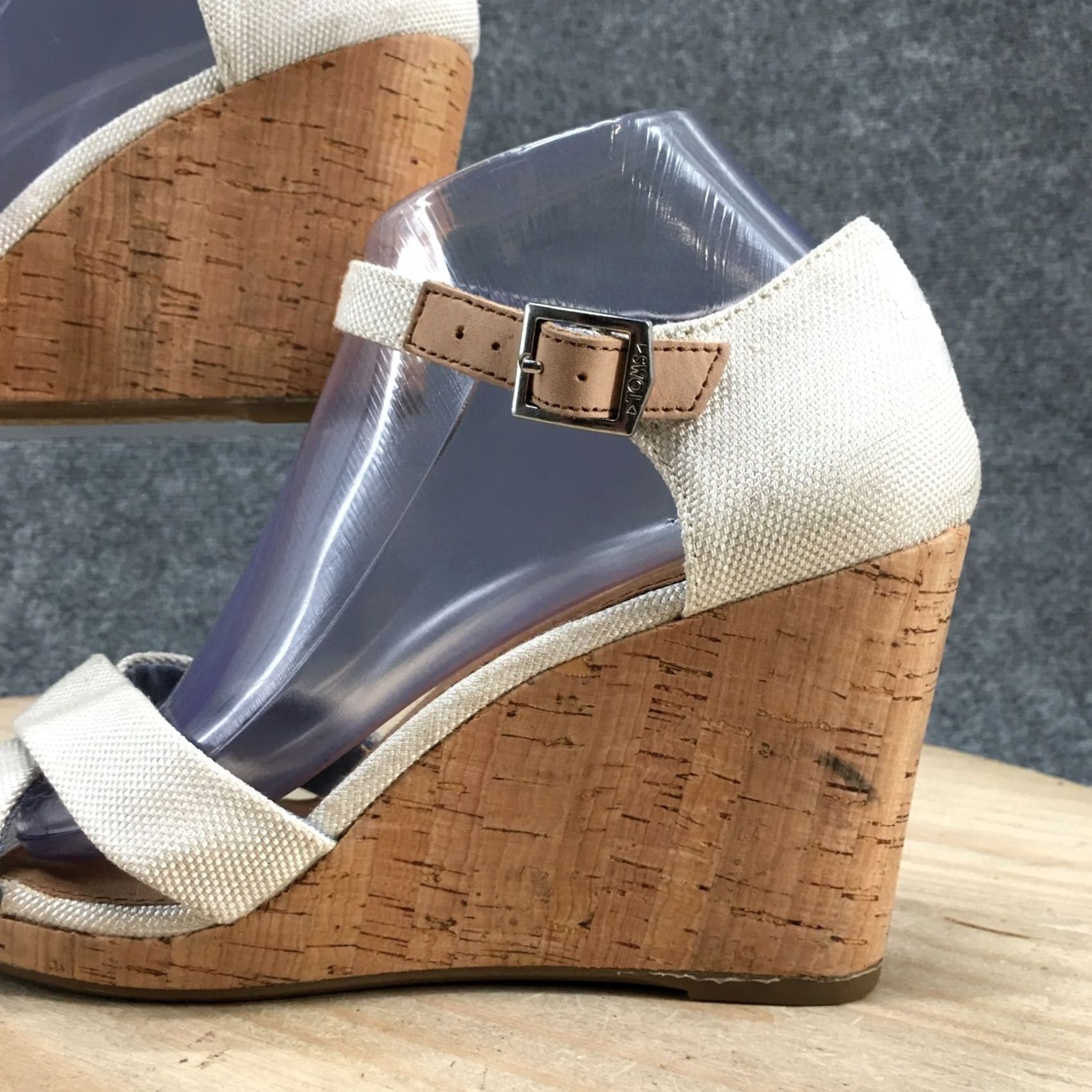 Toms TOMS Sandals Womens 10 Sienna Open Toe Wedge Ankle Strappy Beige Fabric Size US 10 / IT 40 - 3 Thumbnail