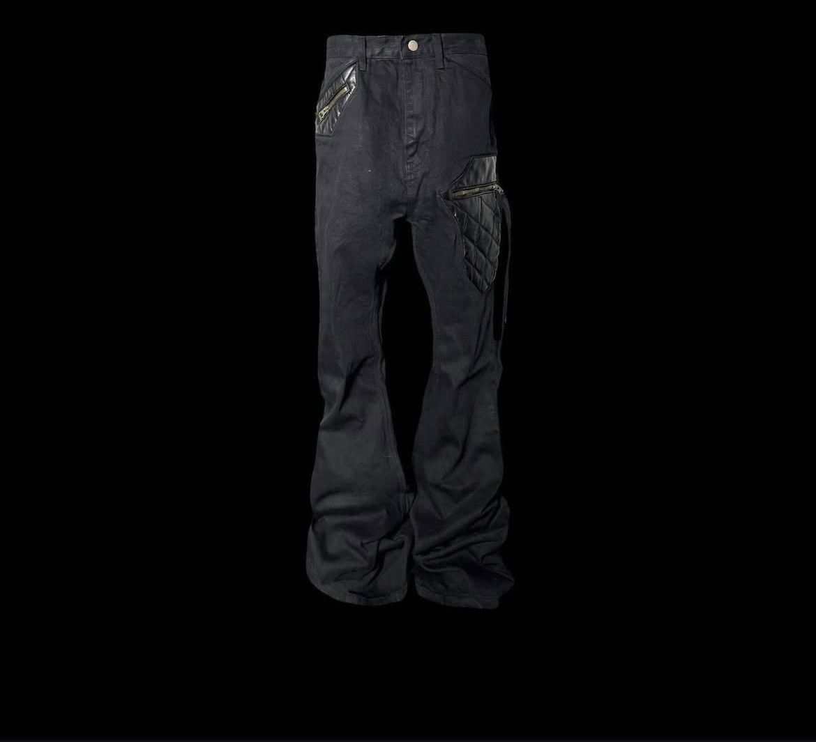 Japanese Brand Emostanceclub Leather patched flare jeans size 2 Size US 33 - 1 Thumbnail