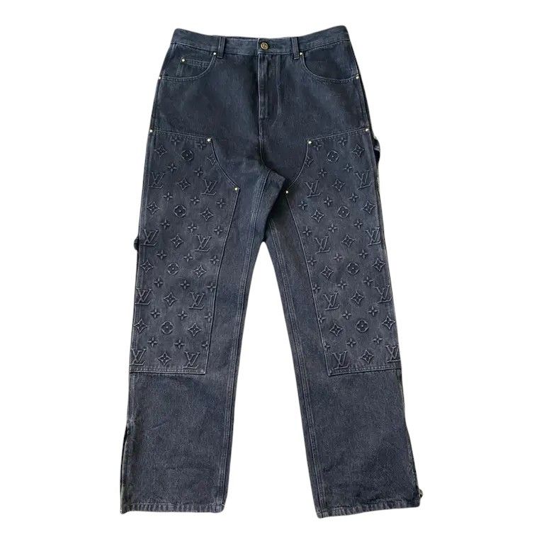 Pre-owned Louis Vuitton Monogram Double Knee Carpenter Jeans Pants In Navy