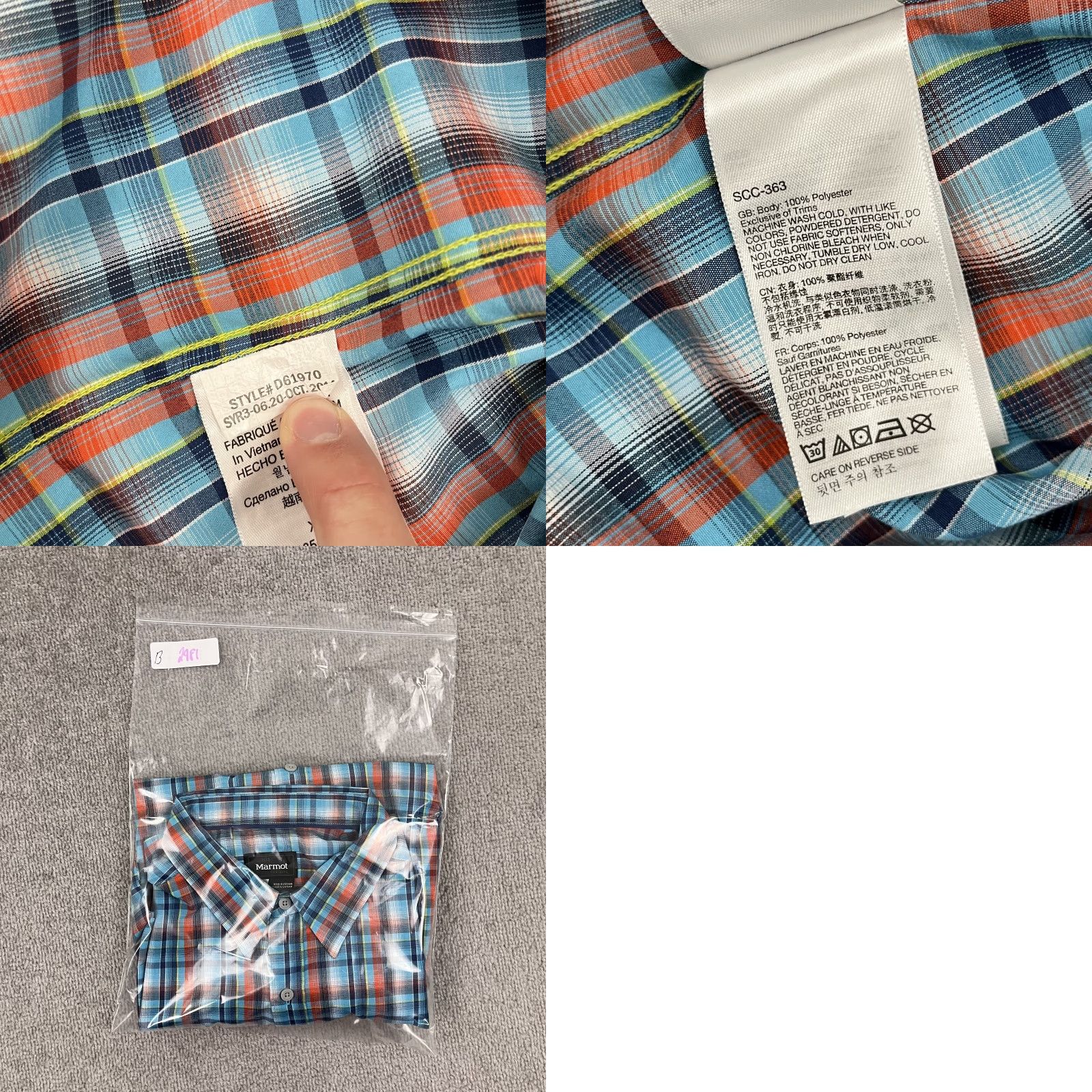 Marmot Marmot Shirt Mens XL Blue Orange Plaid Button-Up Hiking Outdoor Short Sleeve Shirt Size US XL / EU 56 / 4 - 8 Thumbnail