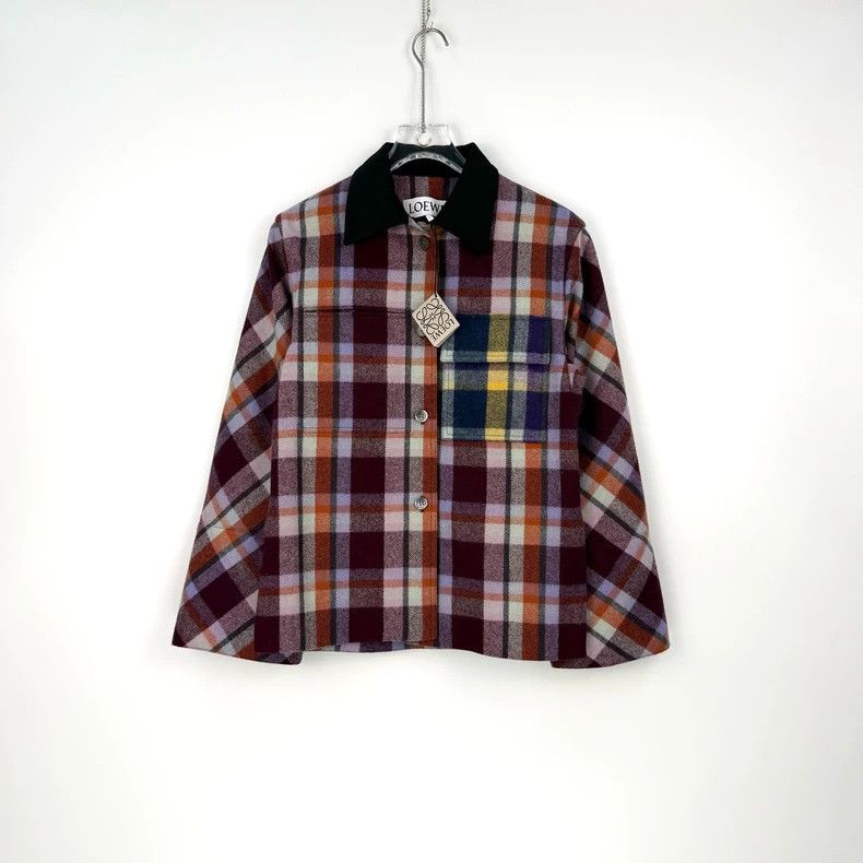 Loewe LOEWE Classic purple checkered leather logo woolen coat Size M / US 6-8 / IT 42-44 - 3 Thumbnail
