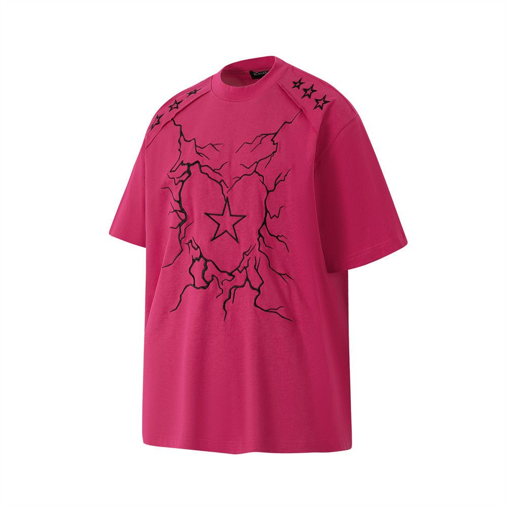 Vintage Men's trendy cotton lightning heart star embroidered T-shirt Size US M / EU 48-50 / 2 - 2 Thumbnail