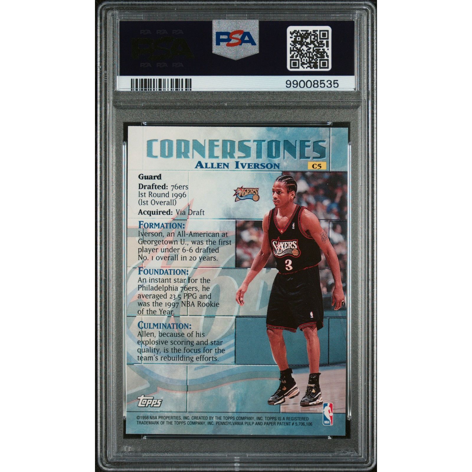 NBA 1998 Topps Cornerstones #C5 Allen Iverson PSA 8 76ers Size ONE SIZE - 2 Thumbnail
