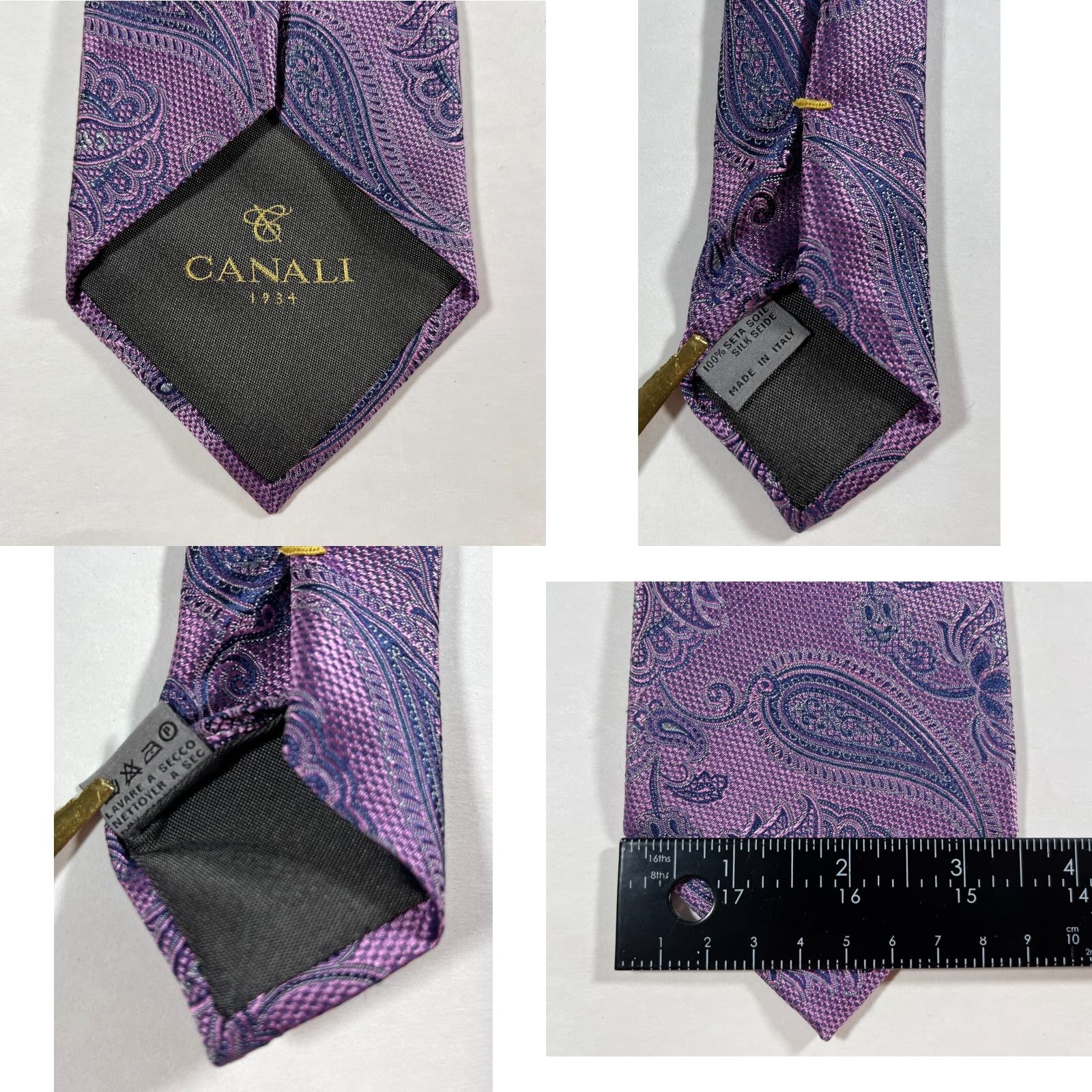 Canali Canali Men’s Silk Tie Woven Paisley Purple Made in Italy Long 64.25" Wide 3.5" Luxury Designer Necktie Mens Size ONE SIZE - 8 Thumbnail