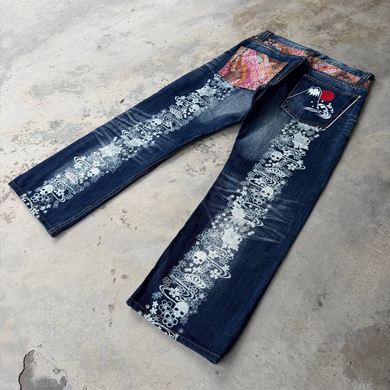 Japanese Brand Japan"Dokuro"Skull Tattoo Namitatsu Redline Denim Ankle Cut Size US 30 / EU 46 - 12 Thumbnail