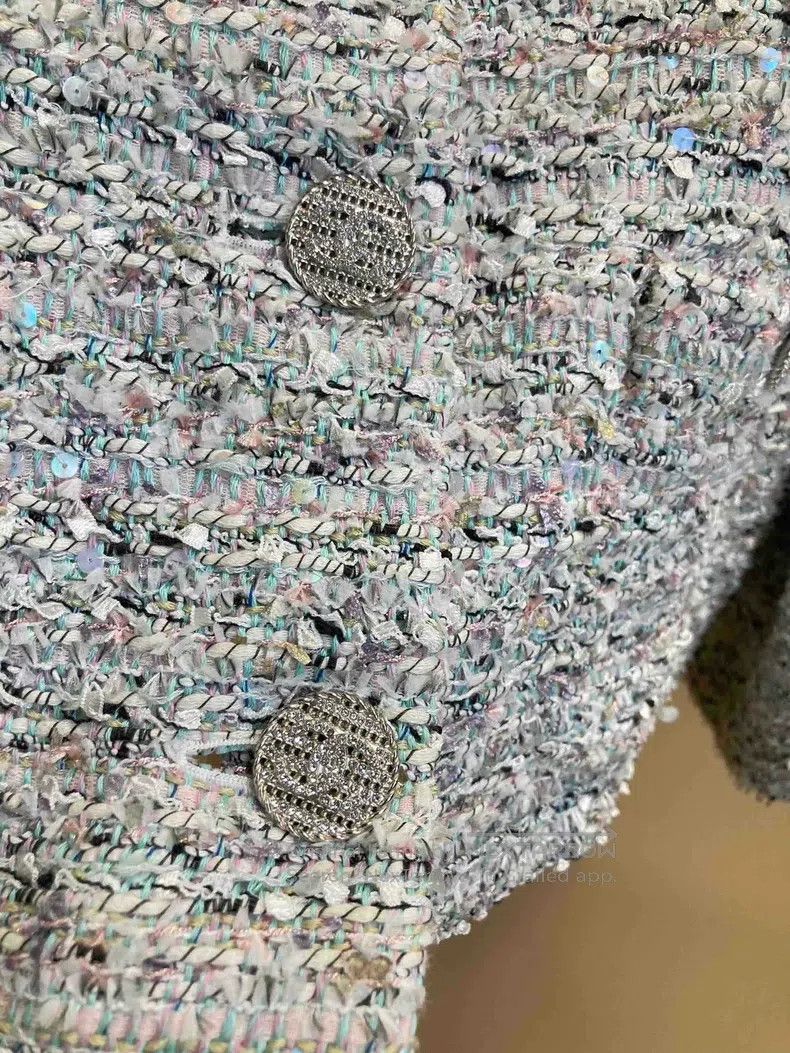 Chanel Chanel Cruise series blue tweed diamond buckle short jacke Size L / US 10 / IT 46 - 3 Thumbnail