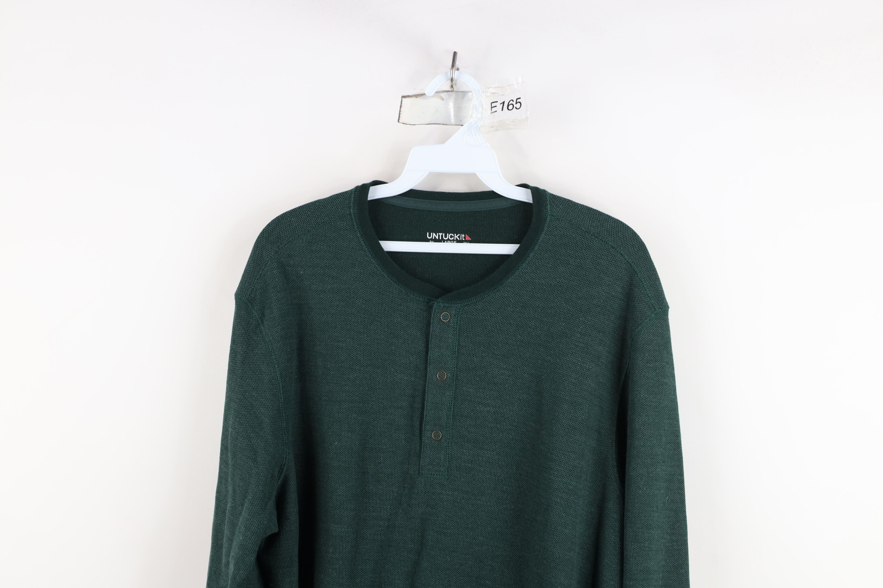 UNTUCKit Untuckit Waffle Knit Henley Long Sleeve T-Shirt Green Size US L / EU 52-54 / 3 - 2 Thumbnail