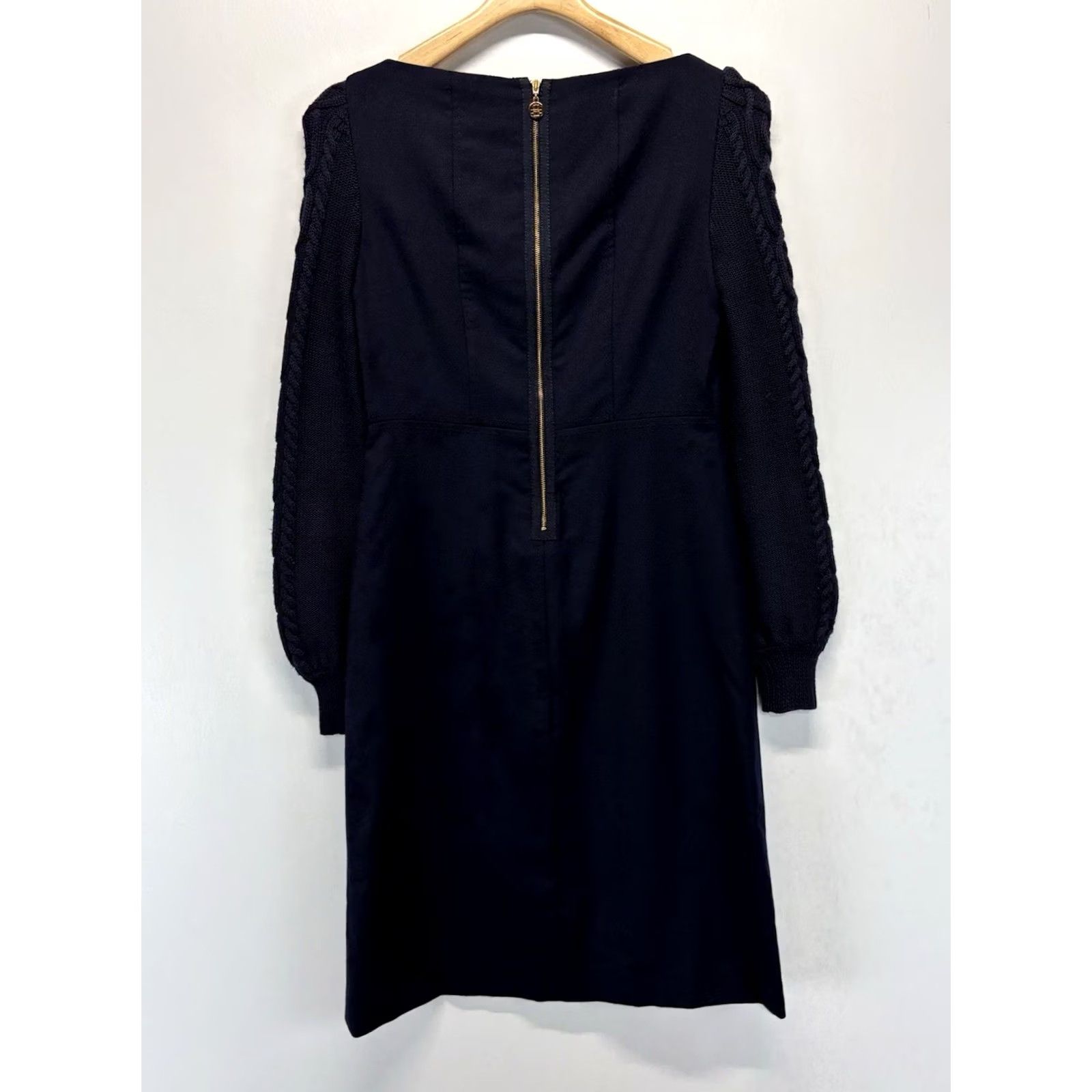 Tory Burch Tory Burch Dress Womens 4 Navy Cableknit Sleeves Nautical Old Money Sheath 100% Wool Lined Boat Neck Zipper Short Dress Sleeve Balloon Knit Vintage No Size S / US 4 / IT 40 - 3 Thumbnail