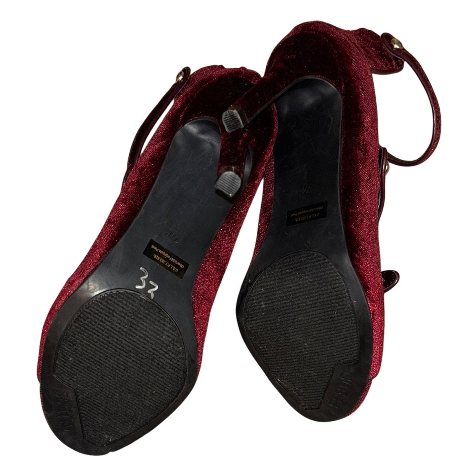 Guess Guess Burgundy Velvet Strappy Heels Size US 7.5 / IT 37.5 - 5 Thumbnail