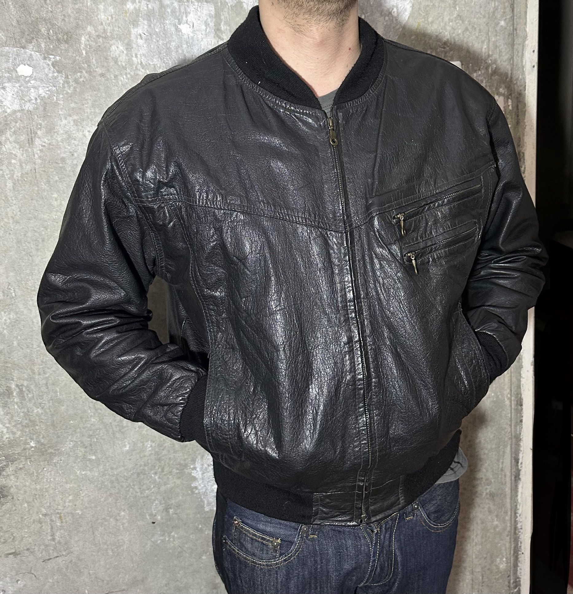 Vintage Men’s Black Genuine Leather Jacket Size US L / EU 52-54 / 3 - 3 Thumbnail
