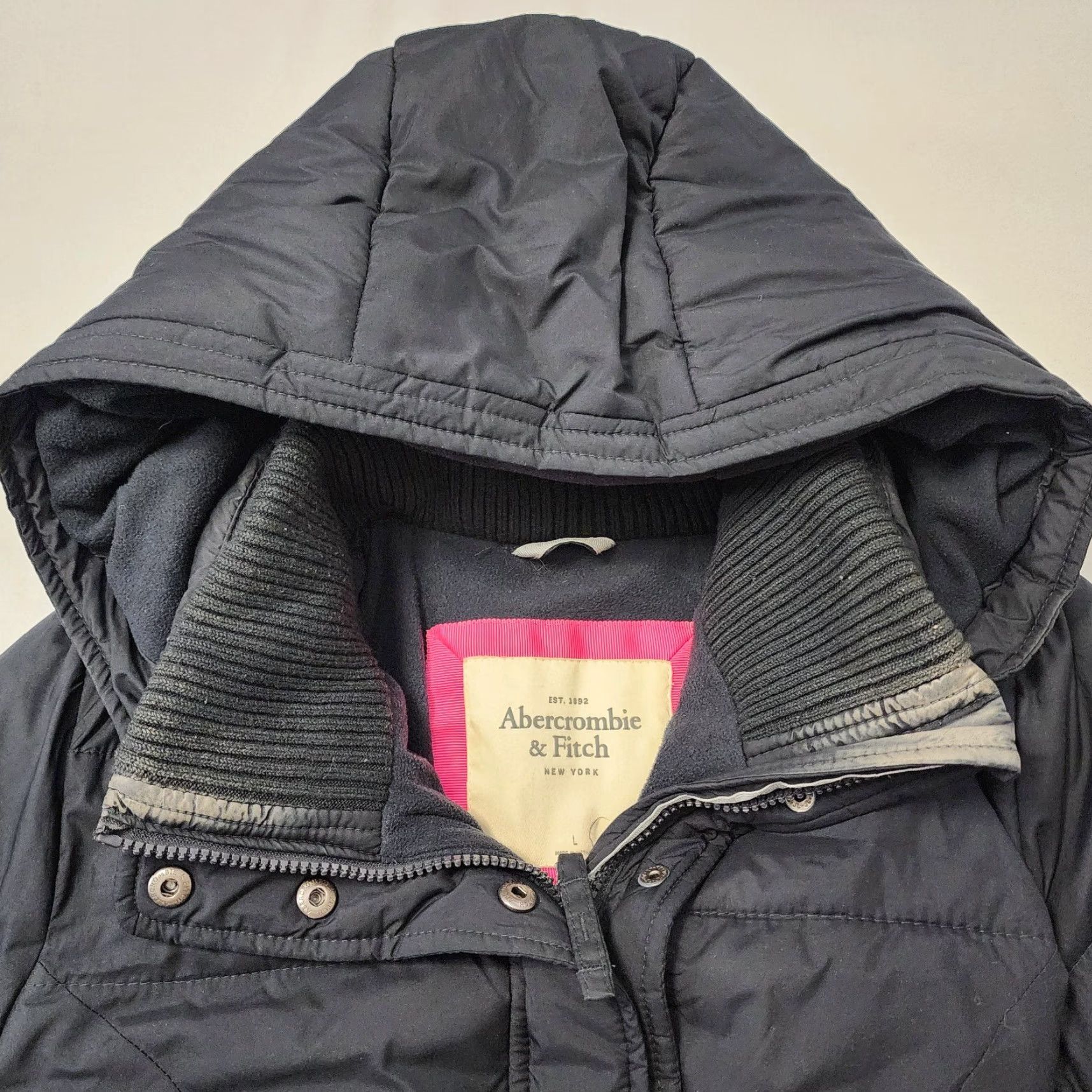 Abercrombie & Fitch VINTAGE Abercrombie & Fitch Puffer Jacket Womens Large Black Down Hooded Fleece Lined Full Zip Size L / US 10 / IT 46 - 3 Thumbnail
