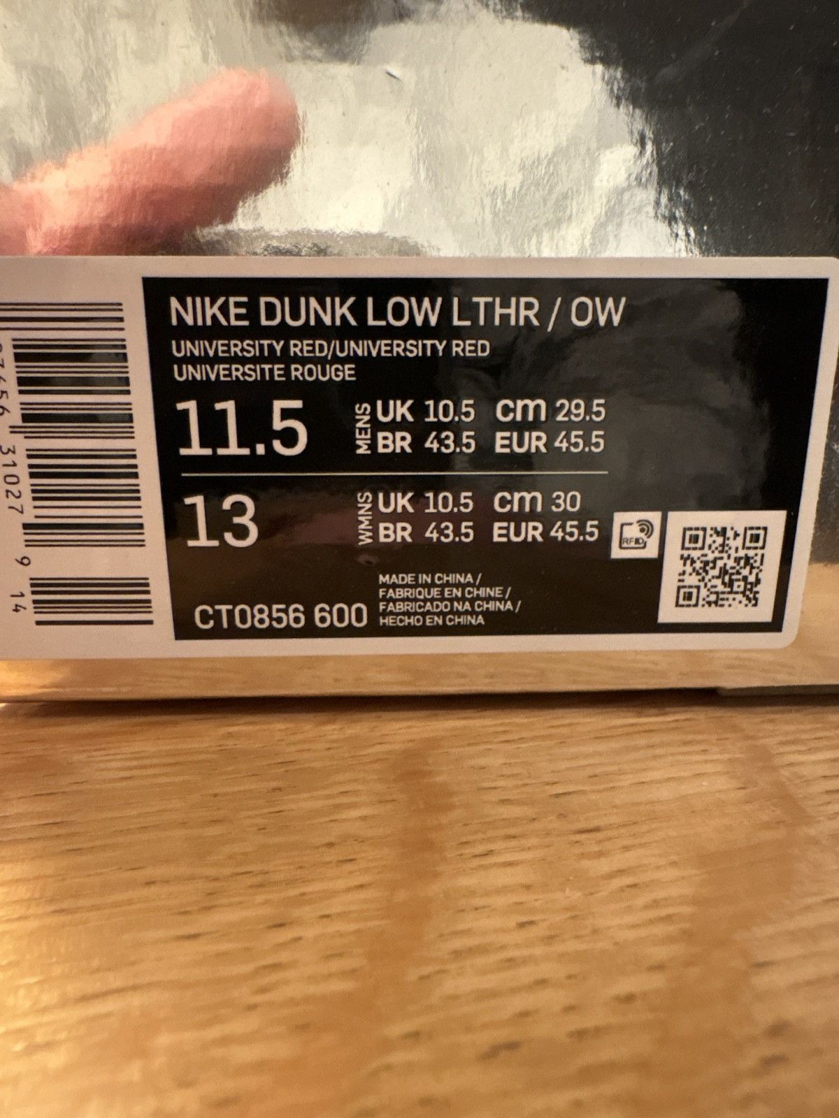 Nike × Off-White Nike x Offwhite Dunk Low University Red Size US 11.5 / EU 44-45 - 7 Thumbnail