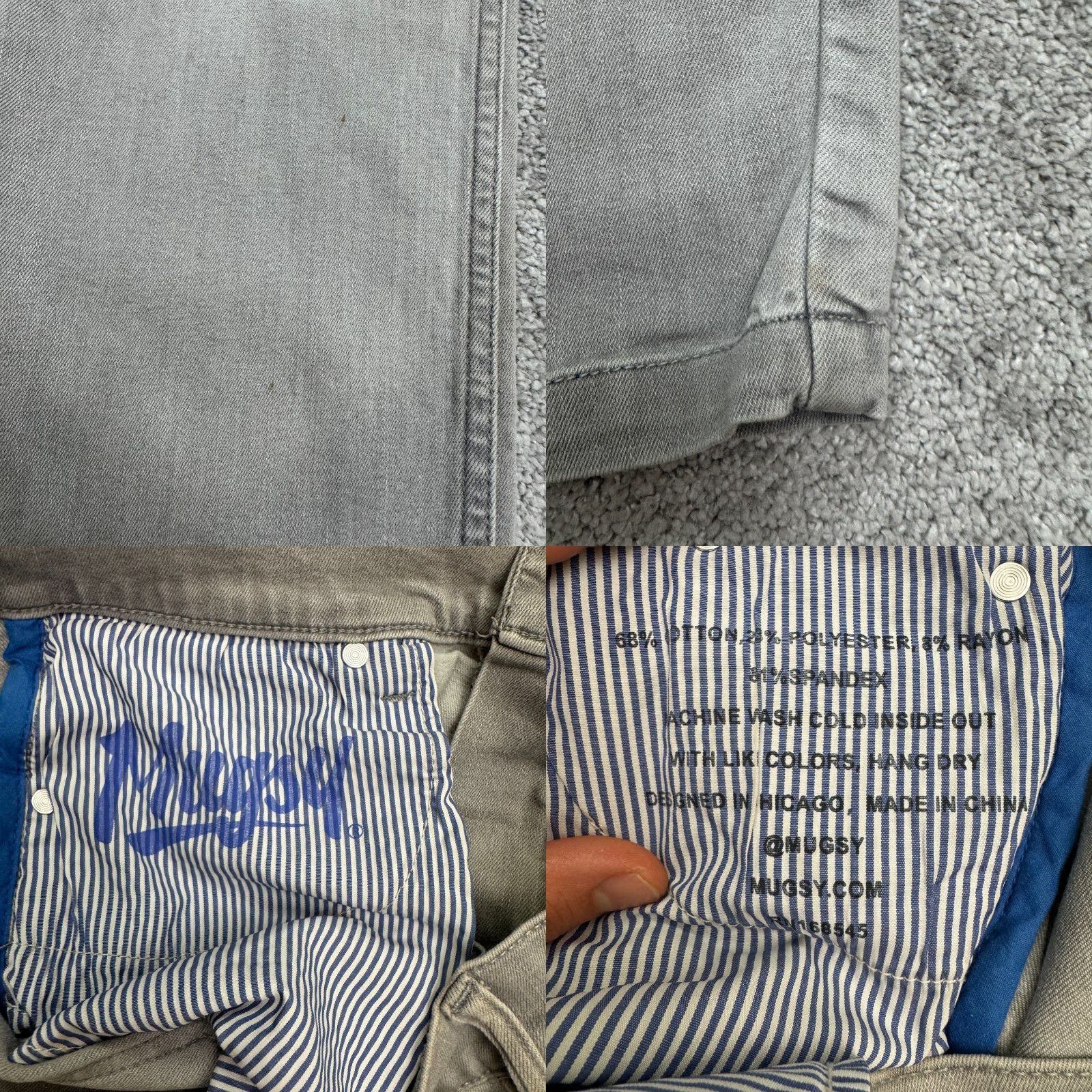 Denime Mugsy Johnnys Jeans Slim 32x30 Gray Denim 5-Pocket Button Zip Mens Straight Streetwear USA - Regular Inseam 32" Cotton Blend Size US 32 / EU 48 - 8 Thumbnail