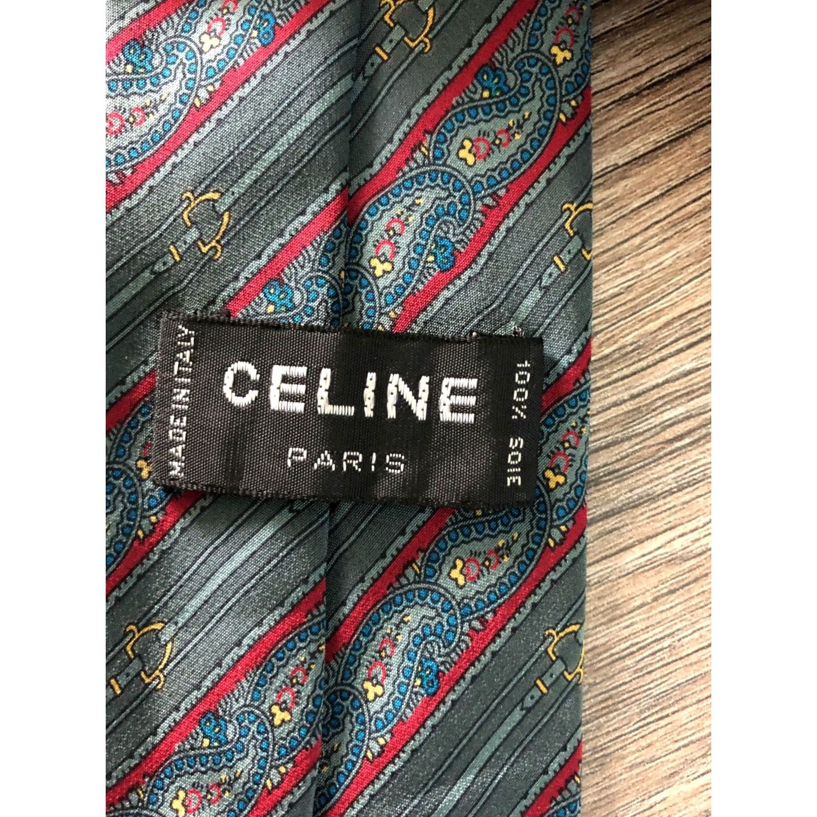 Celine CELINE Paris Designer Tie Men's Silk Gray Striped Classic Logo Size ONE SIZE - 7 Thumbnail