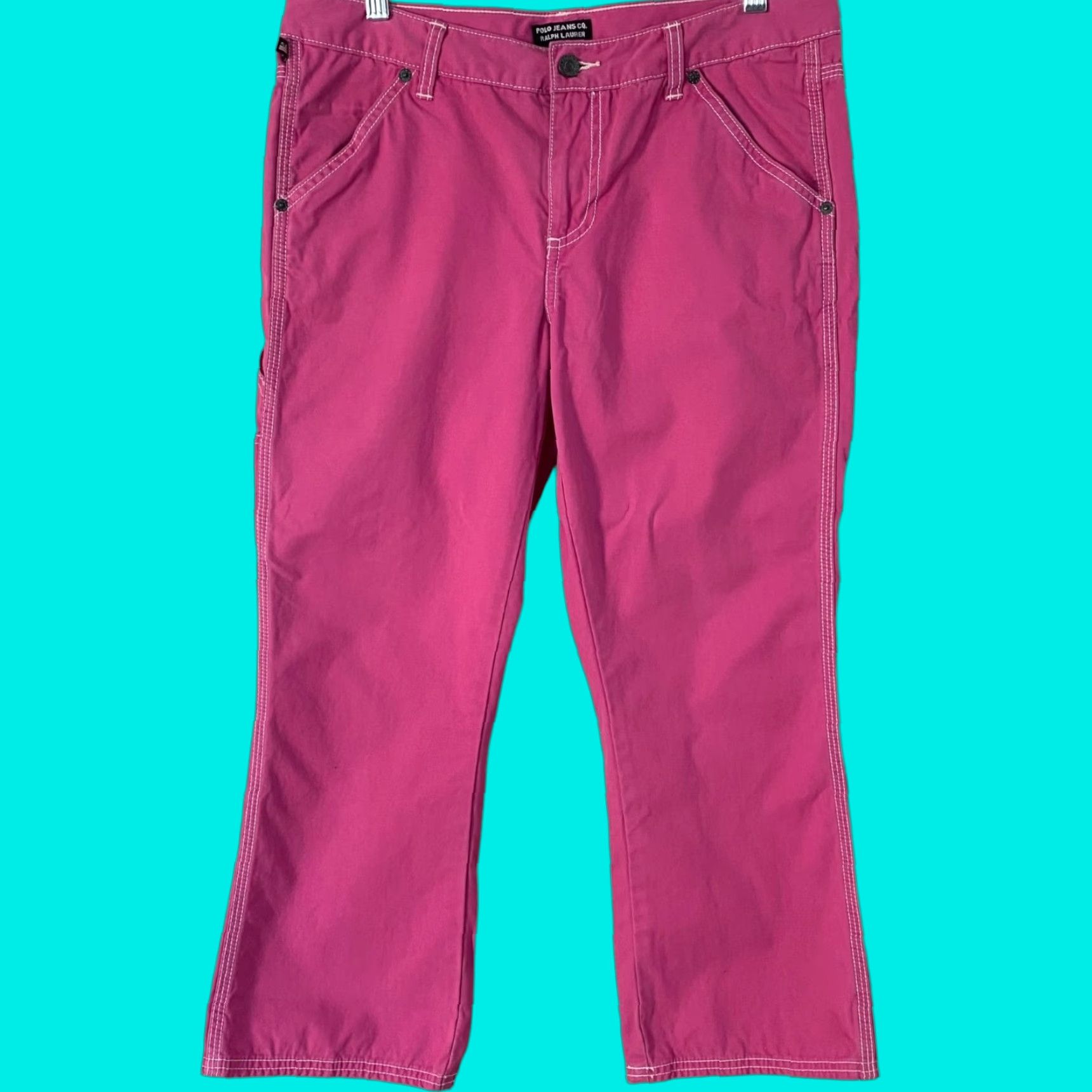 Ralph Lauren VINTAGE Y2K Ralph Lauren Cargo Carpenter Pants Womens 10 Pink Cropped Mid-Rise Straight Leg Size 32" / US 10 / IT 46 - 1 Thumbnail