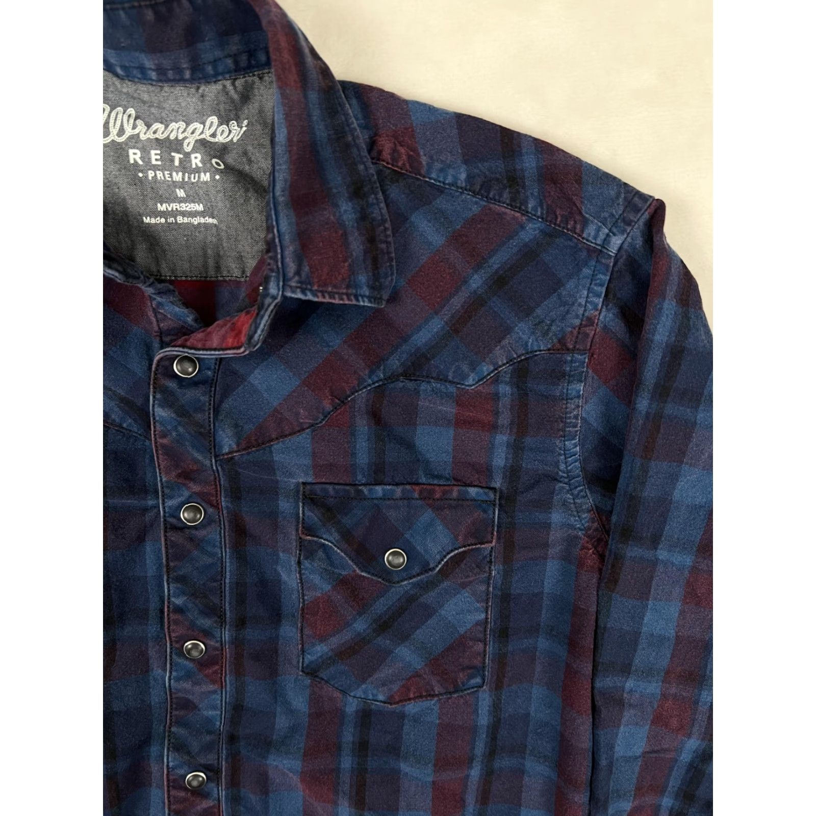Wrangler Wrangler Retro Premium Shirt Mens Medium Blue Plaid Long Sleeve Western Snap Shirt Size US M / EU 48-50 / 2 - 2 Thumbnail