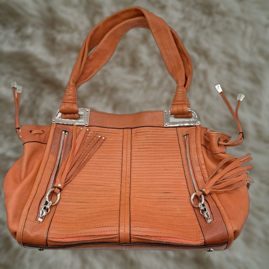 Doublet B. Makowsky Womens Orange Leather Shoulder Bag Medium Black Hardware Size ONE SIZE - 1 Thumbnail