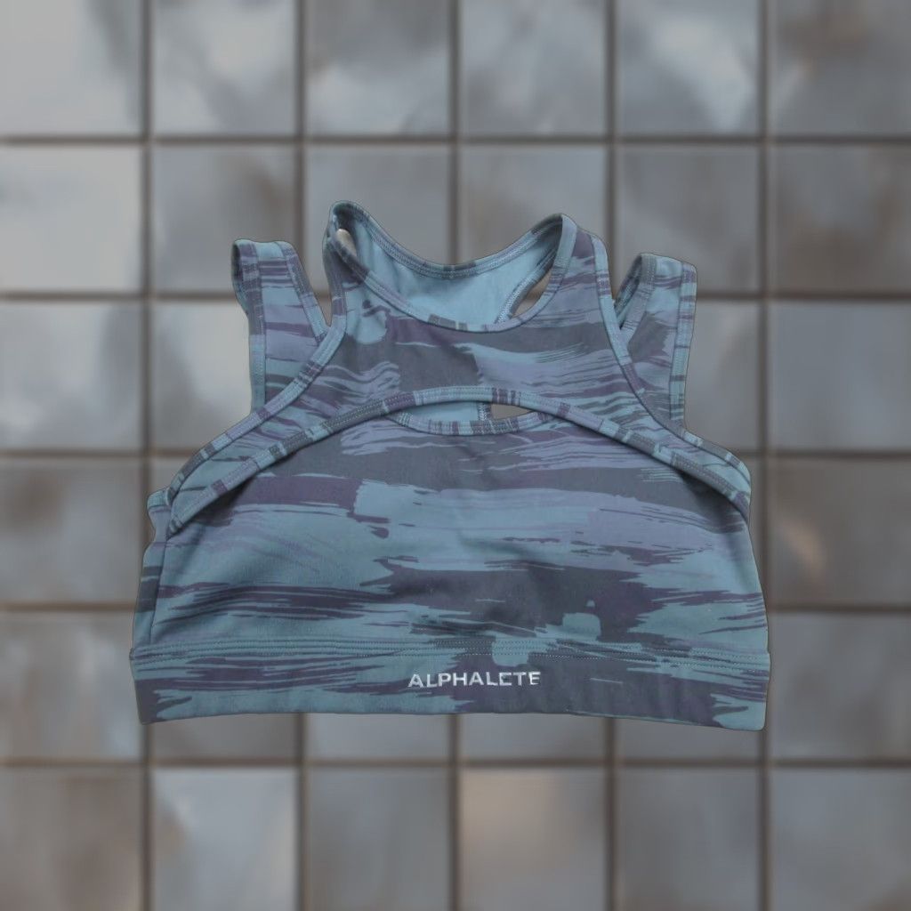 Vintage Alphalete Sports Bra Women XS Blue Padded High Support Wireless Camouflage Size ONE SIZE - 1 Thumbnail