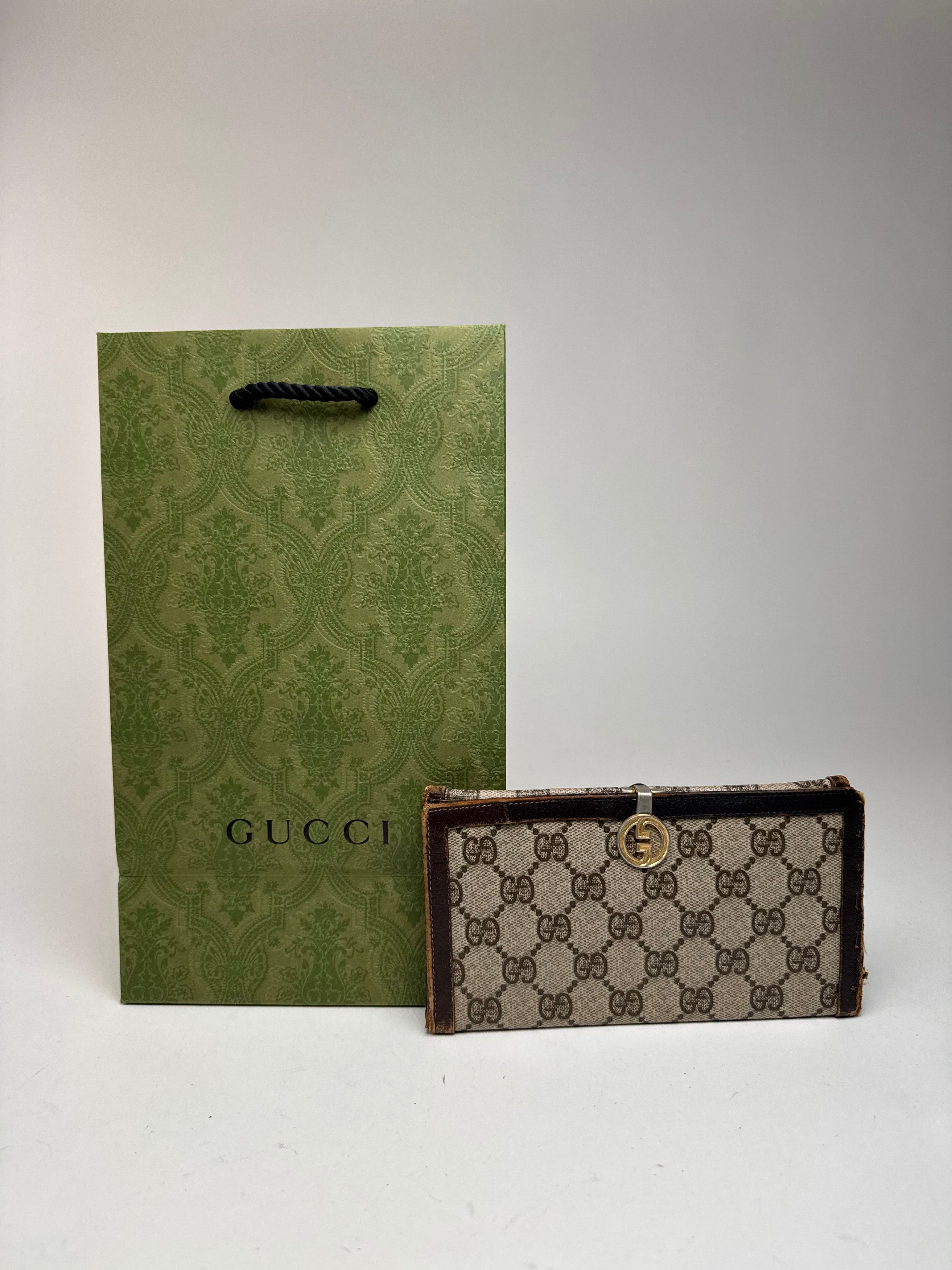 Gucci Vintage Ophidia Leather monogram wallet grey brown Size ONE SIZE - 1 Thumbnail