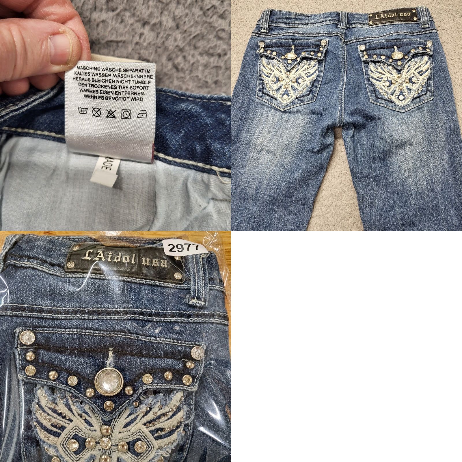Vintage LA Idol USA Jeans Capris Womens Size 7 W28-L21 Rhinestone Pockets Embroider Blue Jean Capris Women Blue Jeans Size 28" / US 6 / IT 42 - 9 Thumbnail