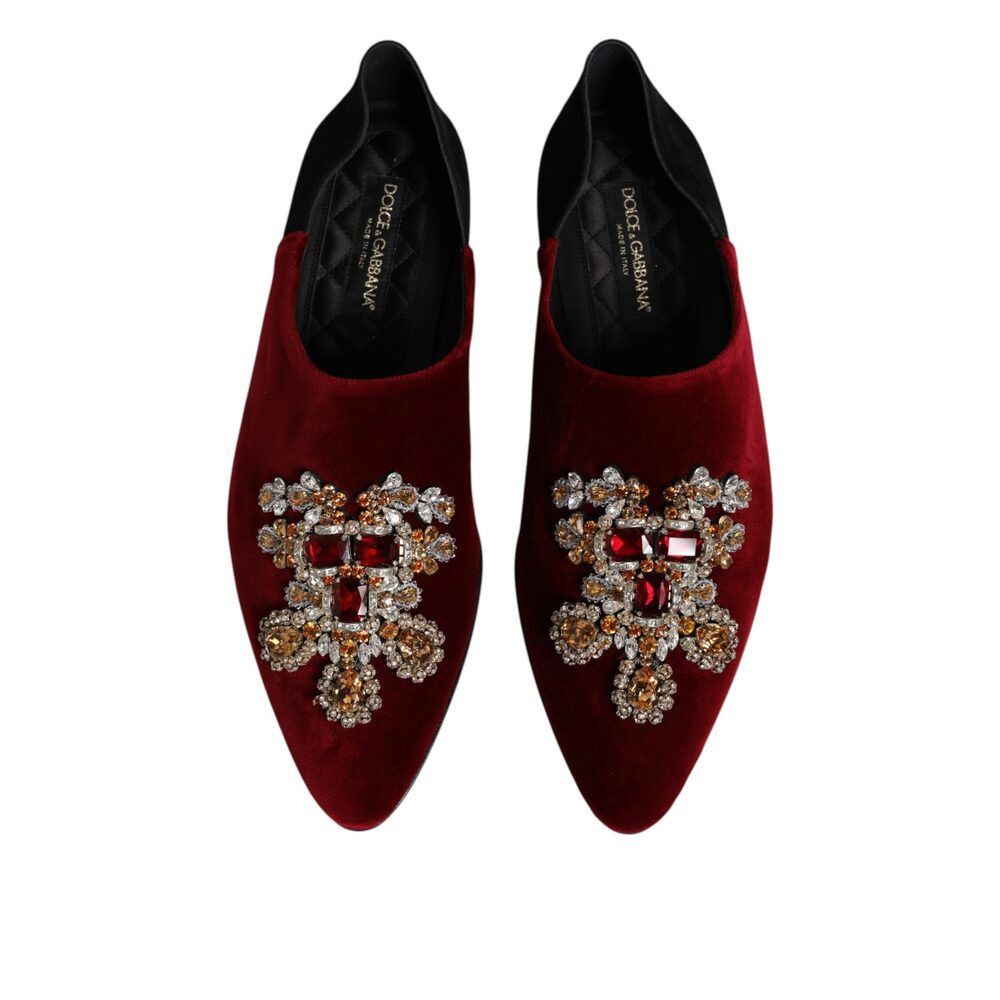 Dolce & Gabbana Dolce & Gabbana Black Red Velvet Embellished Slip On Shoes Size US 12 / EU 45 - 3 Thumbnail
