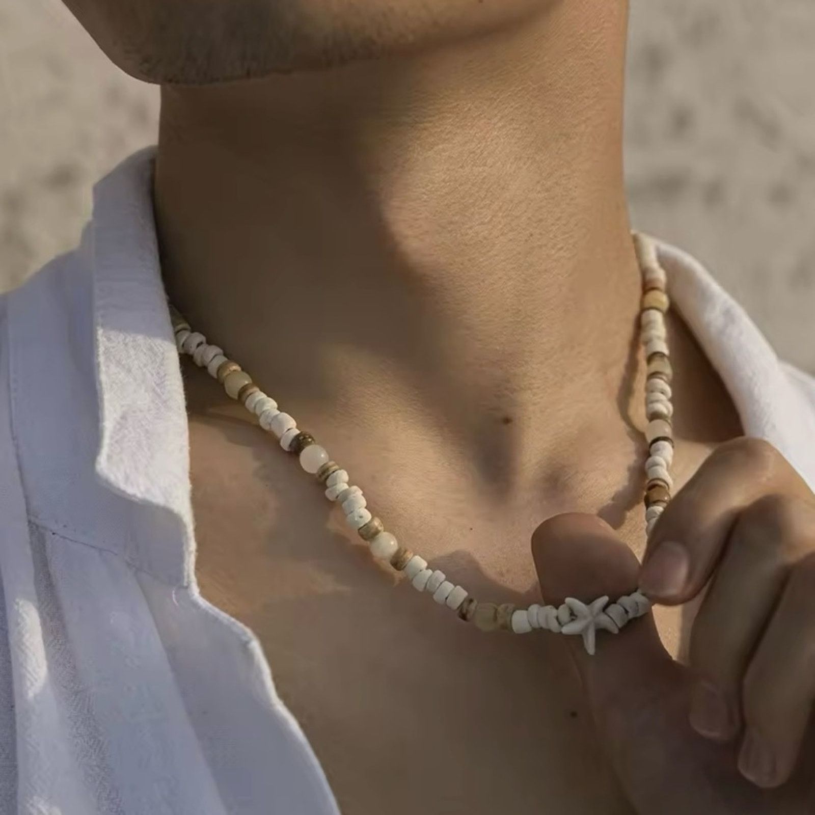 Other Coconut-husk Wood Beads Starfish Choker Necklace for Men Size ONE SIZE - 2 Thumbnail