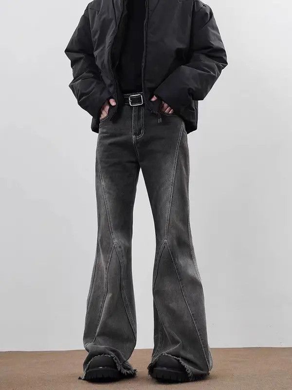 Japanese Brand VIBE Street y2k raw edge floor-length micro-flare jeans Size US 32 / EU 48 - 1 Thumbnail